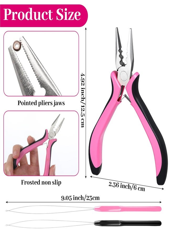 ValueBargain Hair Extension Pliers, 3-Hole Hair Extension Tools Set with 2PCS Clamp for Micro Nano Rings, Pink Tool for Extension Application Removal - Image 2